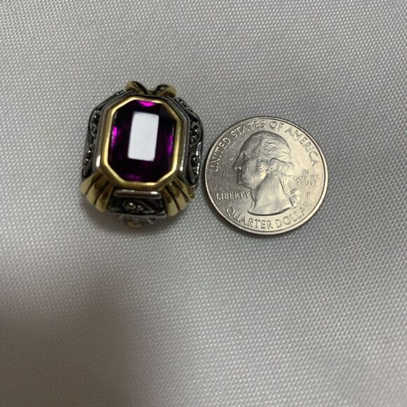 Vintage Carole Two Tones Clip Earrings Designer Jewelry Amethyst Stone - Picture 13 of 16